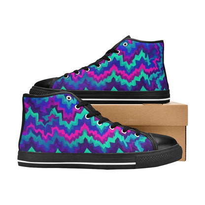 MEN'S Psychedelic Chevron Vortex High Top Canvas Vibrant Chaos Shoes