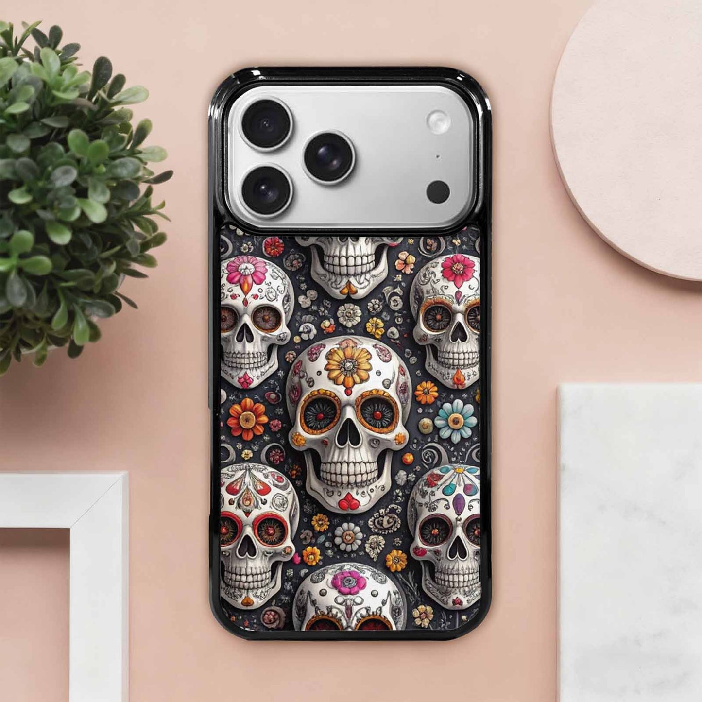 iPhone 17 Pro Max Case — Greyscale Black And White Gothic Skulls, Personalized Phone Case