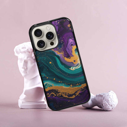 iPhone 16 Pro Case — Marbled Swirl Texture Blended With Galaxy, Custom Art Phone Cover
