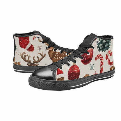 MEN'S Christmas Holly Snowflake High Top Canvas Vibrant Chaos Shoes