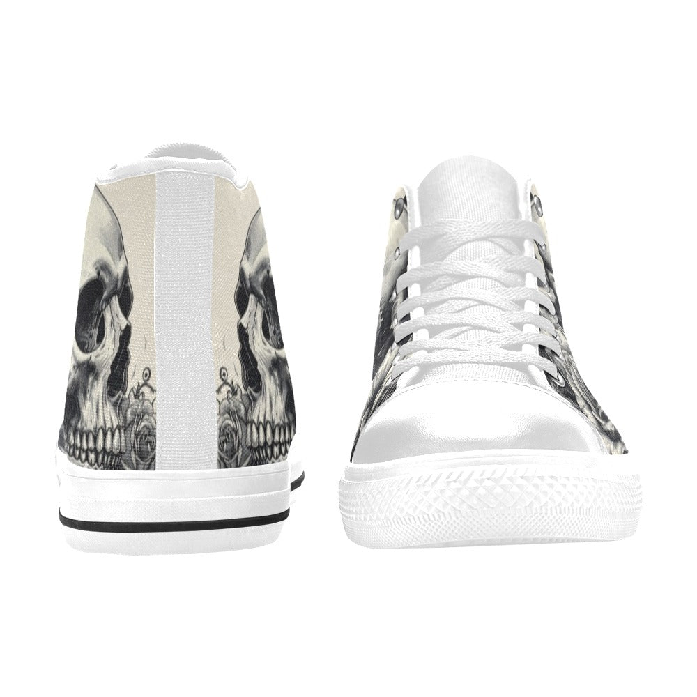Black White Skull Women's Gothic Art High Top Canvas Shoes | Freaky Shoes®