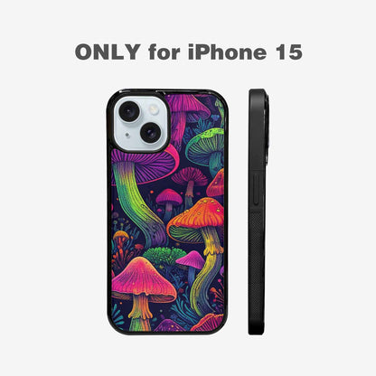 iPhone 15 Case — Mushroom Psychedelic Art Seamless Pattern Vibrant, Custom Print Case Cover