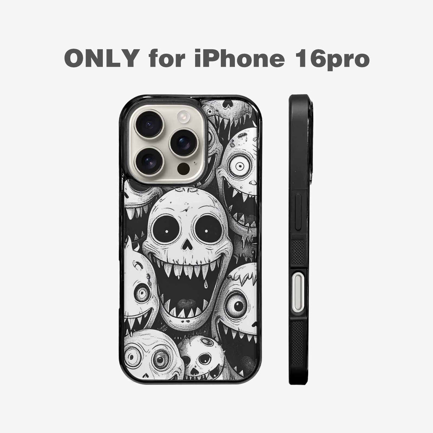 iPhone 16 Pro Case — Black And White Monster Face Collage, Custom Made Phone Cover