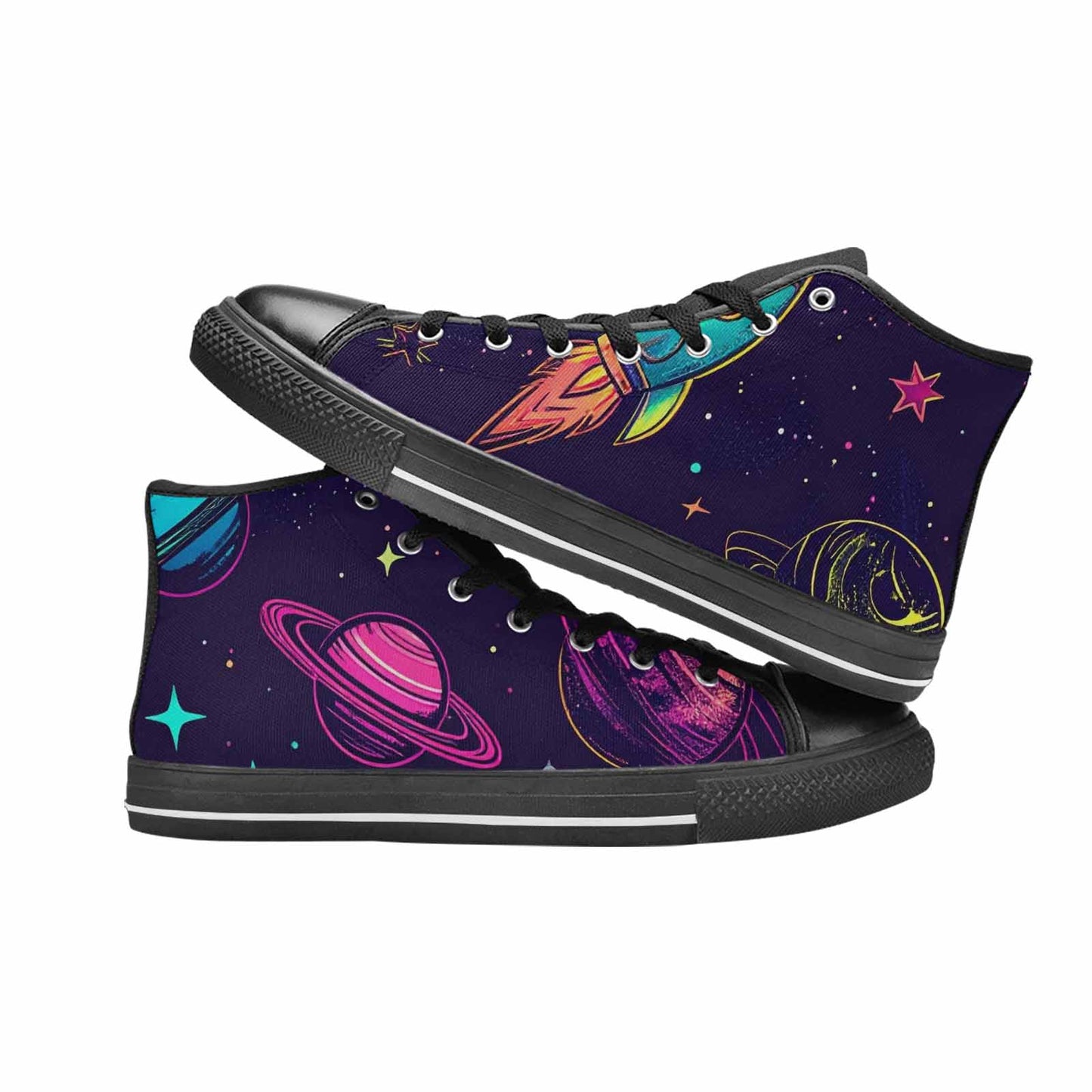 MEN'S Space Galaxy Astronaut High Top Canvas Neon Fantasy Custom Sneakers