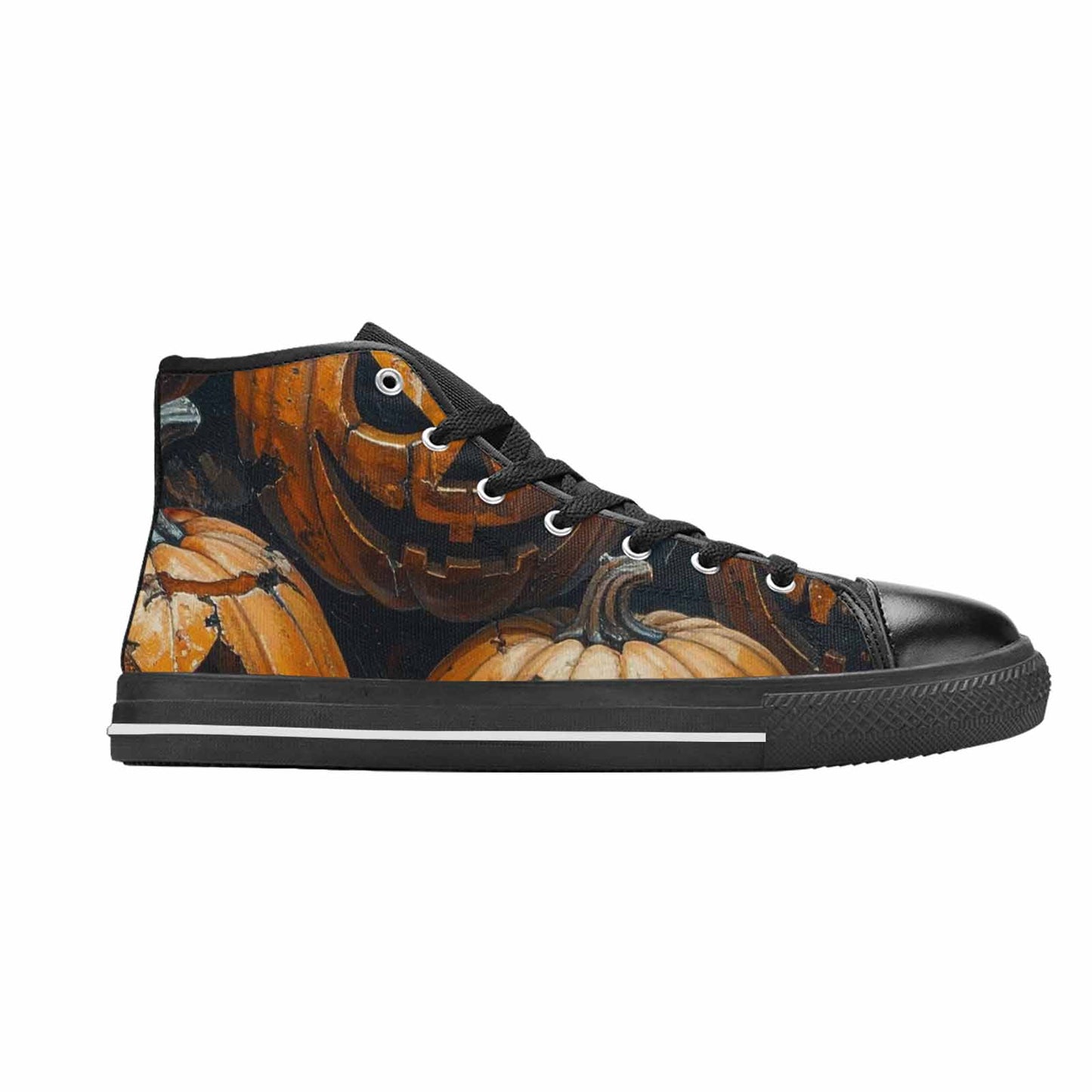 WOMEN'S Halloween Cracked Jackolantern High Top Canvas Grunge Custom Shoes