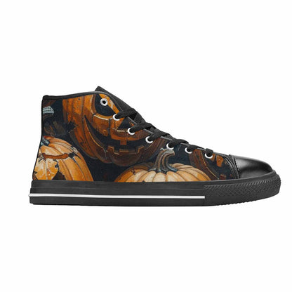 WOMEN'S Halloween Cracked Jackolantern High Top Canvas Grunge Custom Shoes
