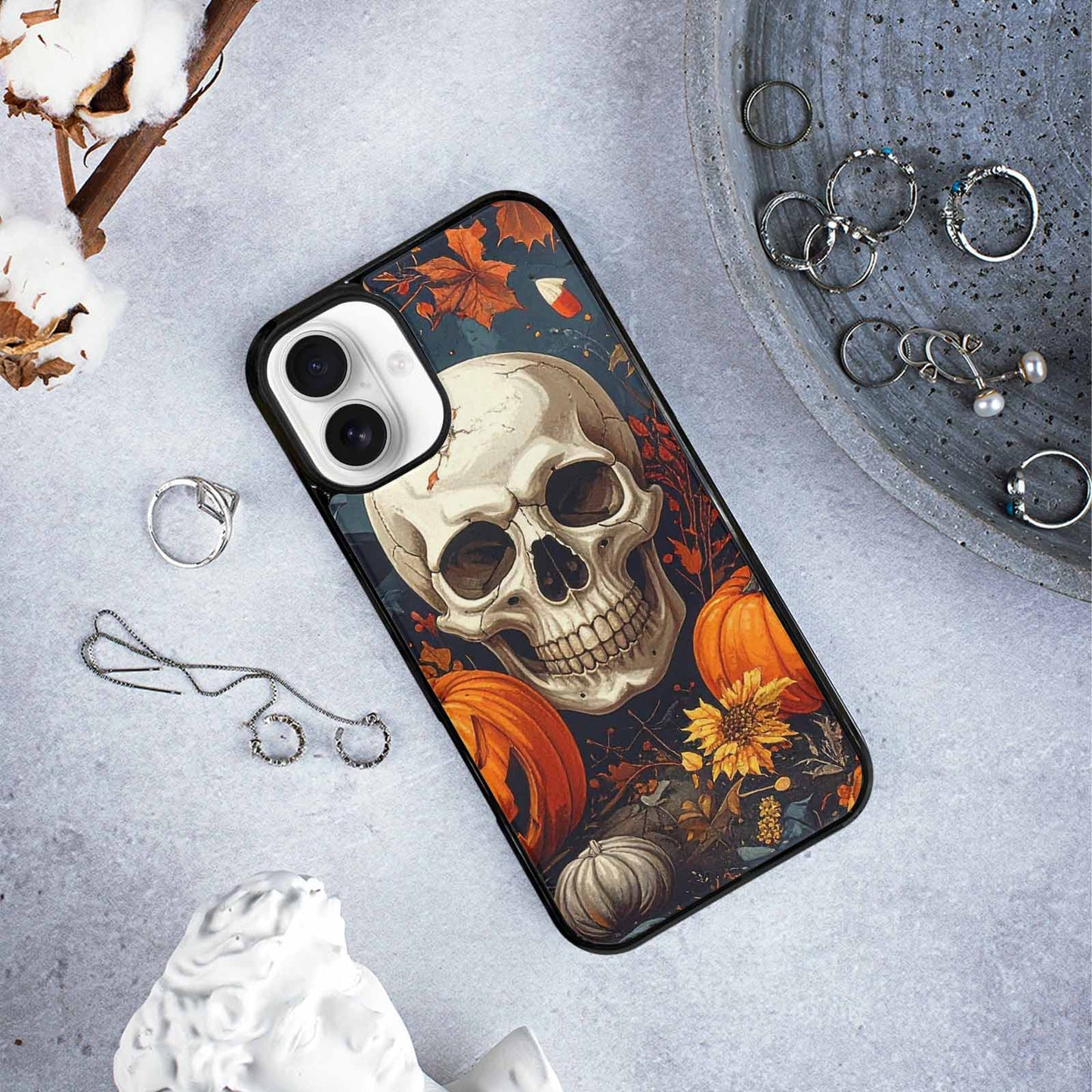 iPhone 16 Plus Case — Halloween Skulls Pumpkins Custom, Original Design Phone Case