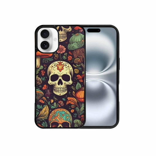 iPhone 16 Plus Case — Mushrooms And Skulls, Custom Printed Phone Case