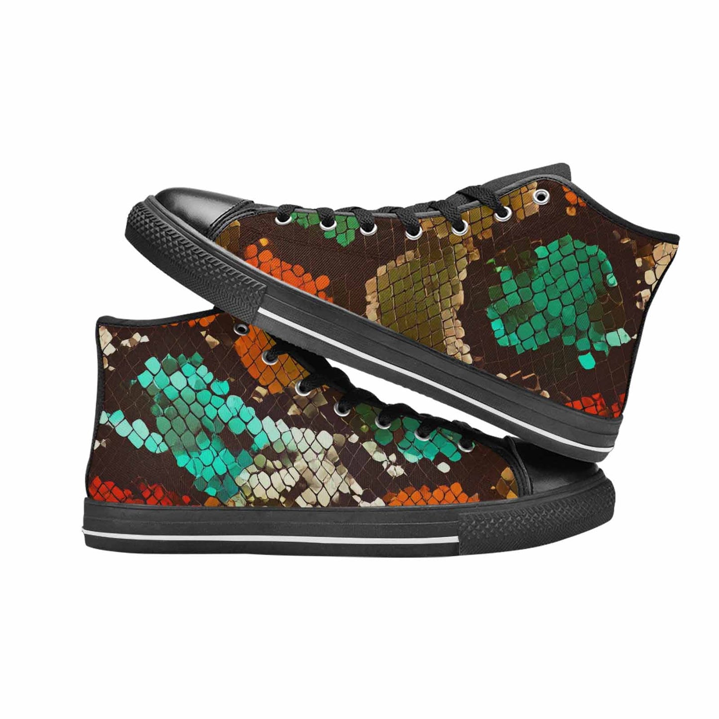 MEN'S Dark Snake Print High Top Canvas Vivid Sneakers