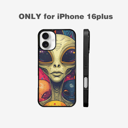 iPhone 16 Plus Case — Alien Ufo Cartoon Art Pattern Groovy, Custom Art Phone Cover