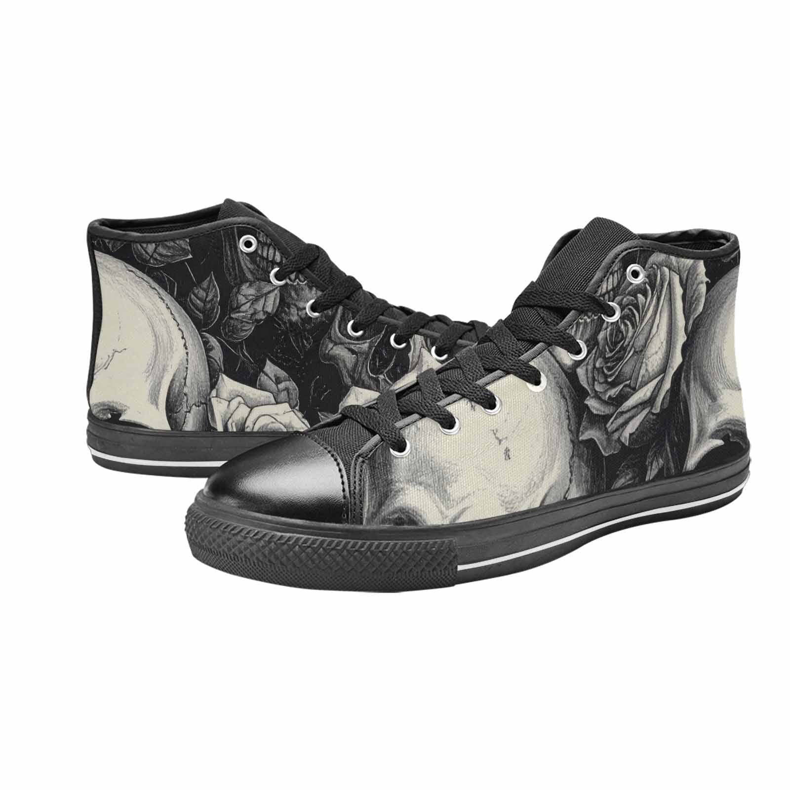 WOMEN'S Skulls Roses Pen Ink High Top Canvas Dark Academia Custom Shoes