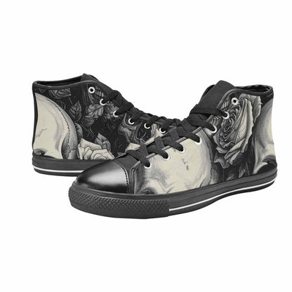 WOMEN'S Skulls Roses Pen Ink High Top Canvas Dark Academia Custom Shoes