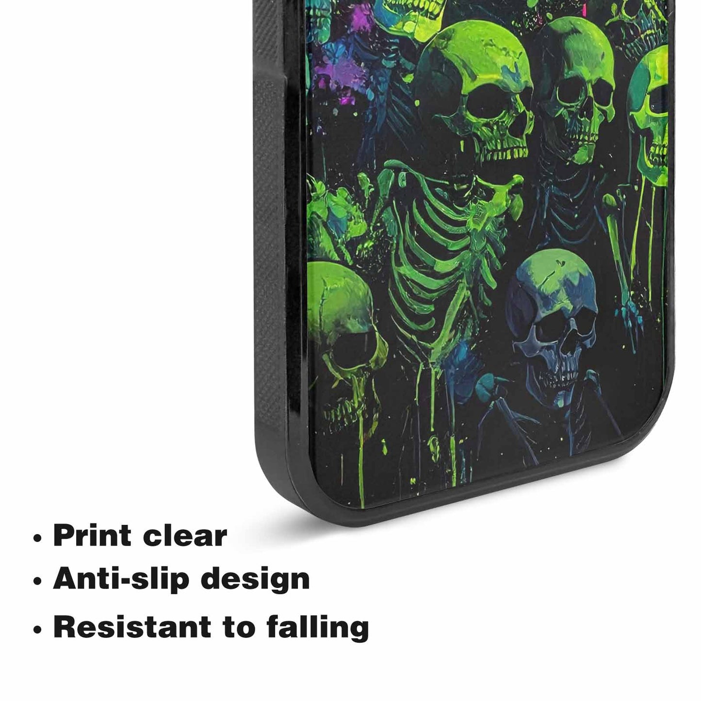 iPhone 15 Plus Case — Skeletons Neon Green Glow Skeletons Pattern, Custom Art Phone Cover