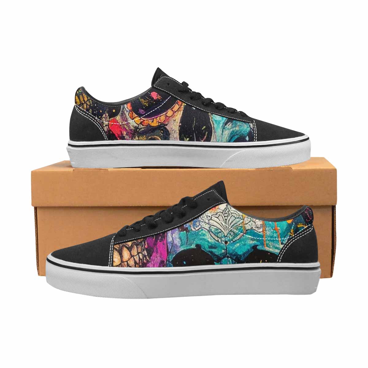 WOMEN'S Skulls Roses Acid Wash Canvas Lace-Up Dreamcore Sneakers