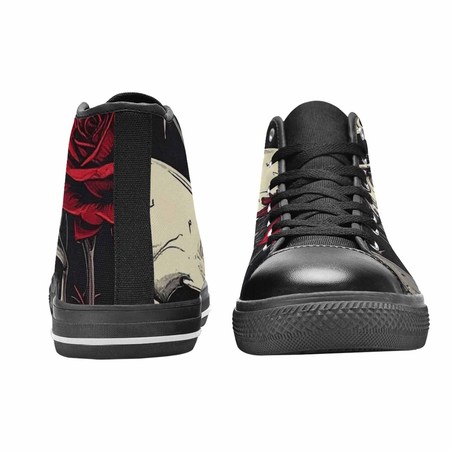 MEN'S Ornate Gothic Skulls Roses High Top Canvas Cottagecore Custom Sneakers