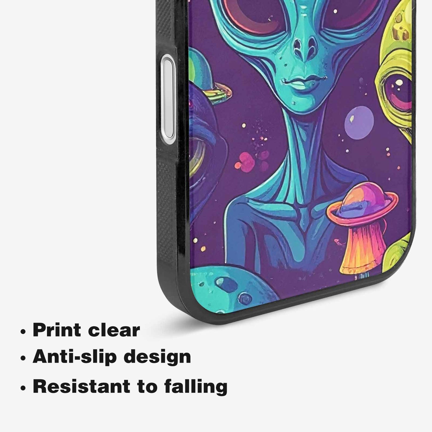 iPhone 16 Plus Case — Alien Ufo Cartoon Art Pattern Groovy, Personalized Phone Case