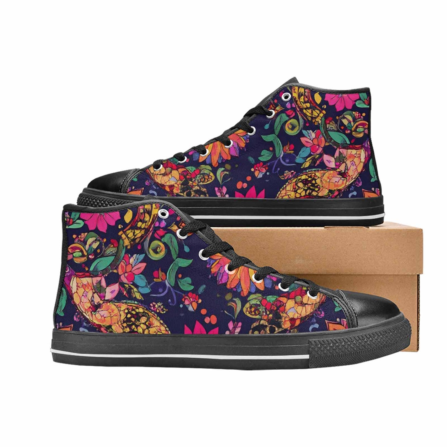 WOMEN'S Floral Snake Print High Top Canvas Dreamcore Sneakers