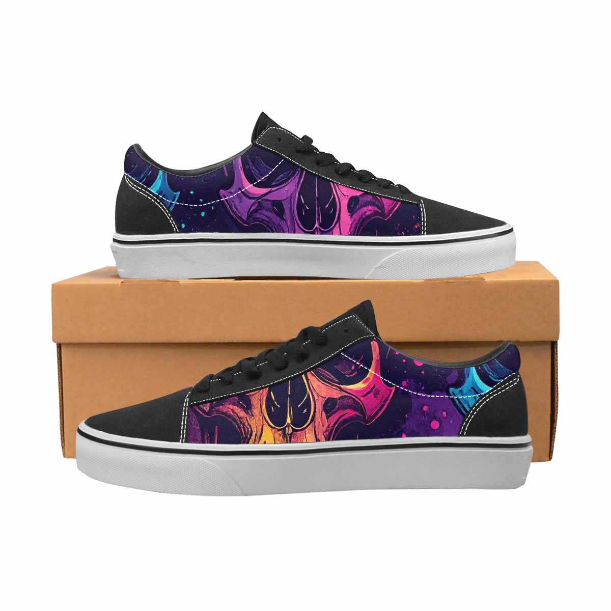 WOMEN'S Skulls Splatter Comic Canvas Lace-Up Wallpaper Art Shoes