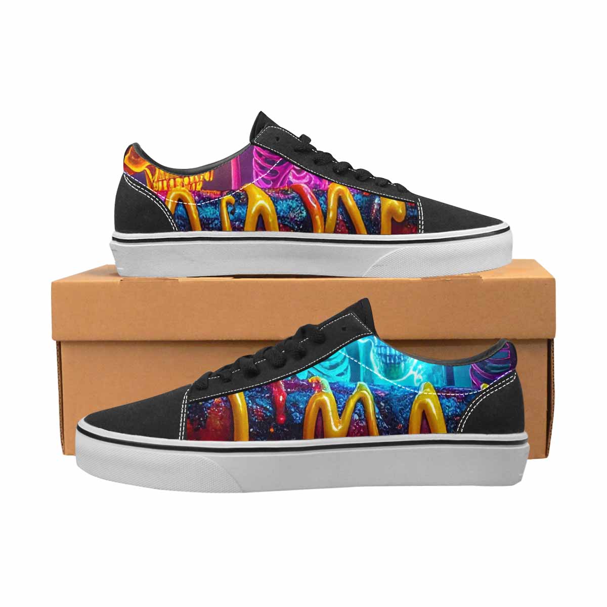 WOMEN'S Toxic Skeleton Hot Dog Lace-Up Canvas Neon Fantasy Shoes