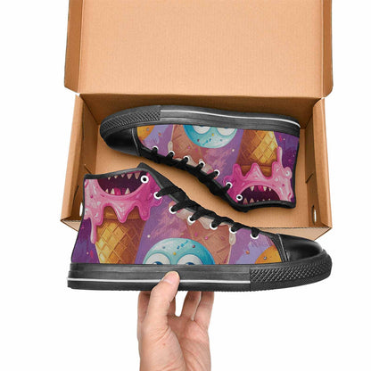 WOMEN'S Melting Icecream Cone Monster High Top Canvas Vibrant Chaos Custom Sneakers
