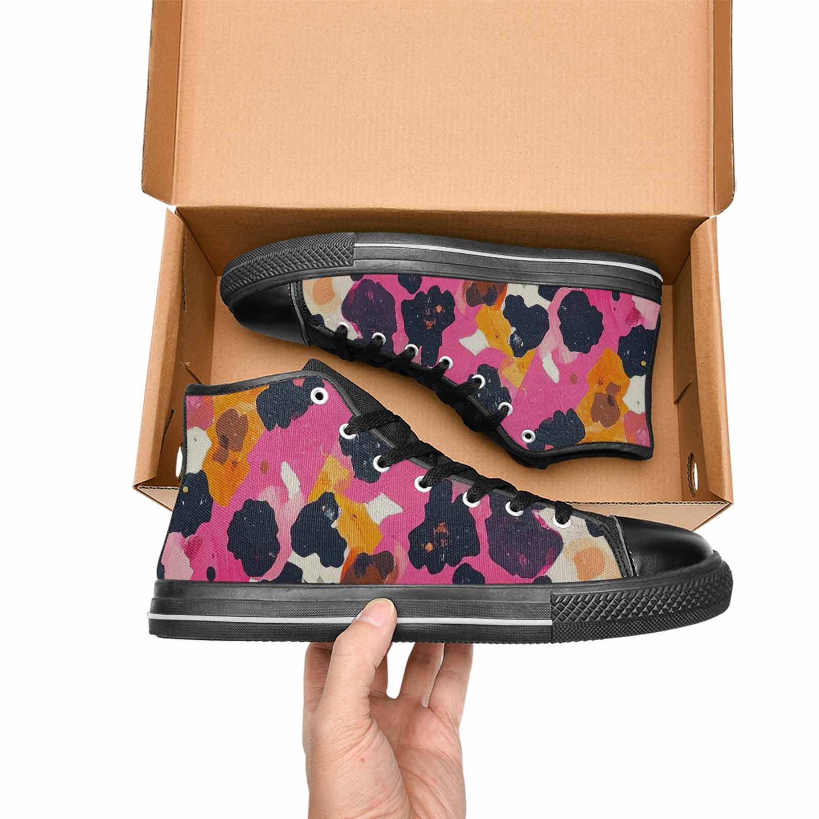 MEN'S Cow Animal Print High Top Canvas Vivid Custom Sneakers
