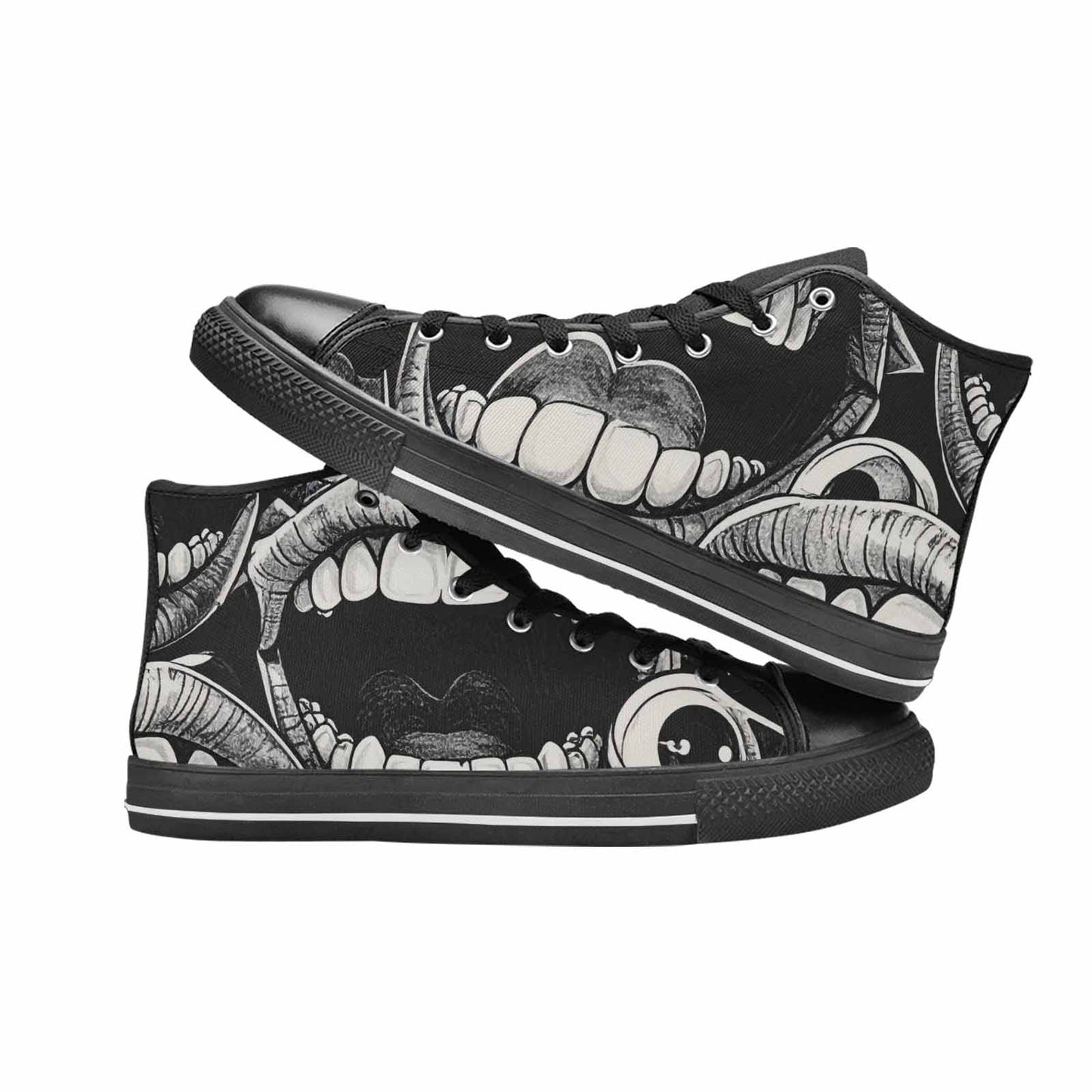 MEN'S Googly Cartoon Mouths High Top Canvas Vibrant Chaos Custom Sneakers