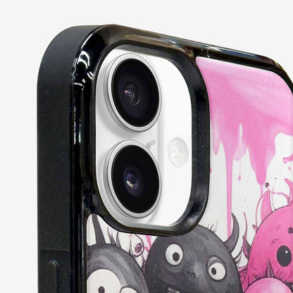 iPhone 16 Case — Monsters General Black Pink Ink Cartoon, Custom Printed Phone Case