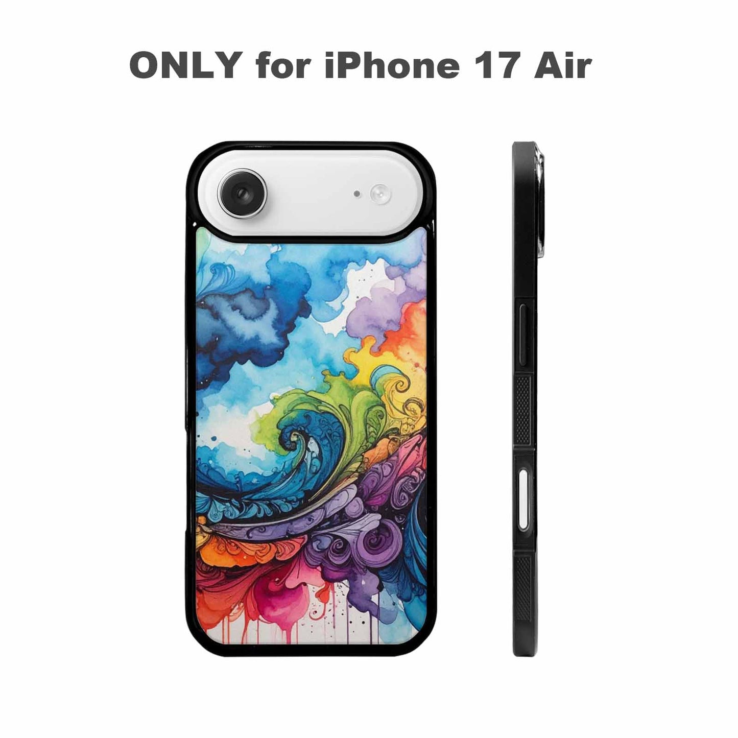 iPhone 17 Air Case — Tie Dye Swirls Black Blue Tie, Custom Printed Phone Case