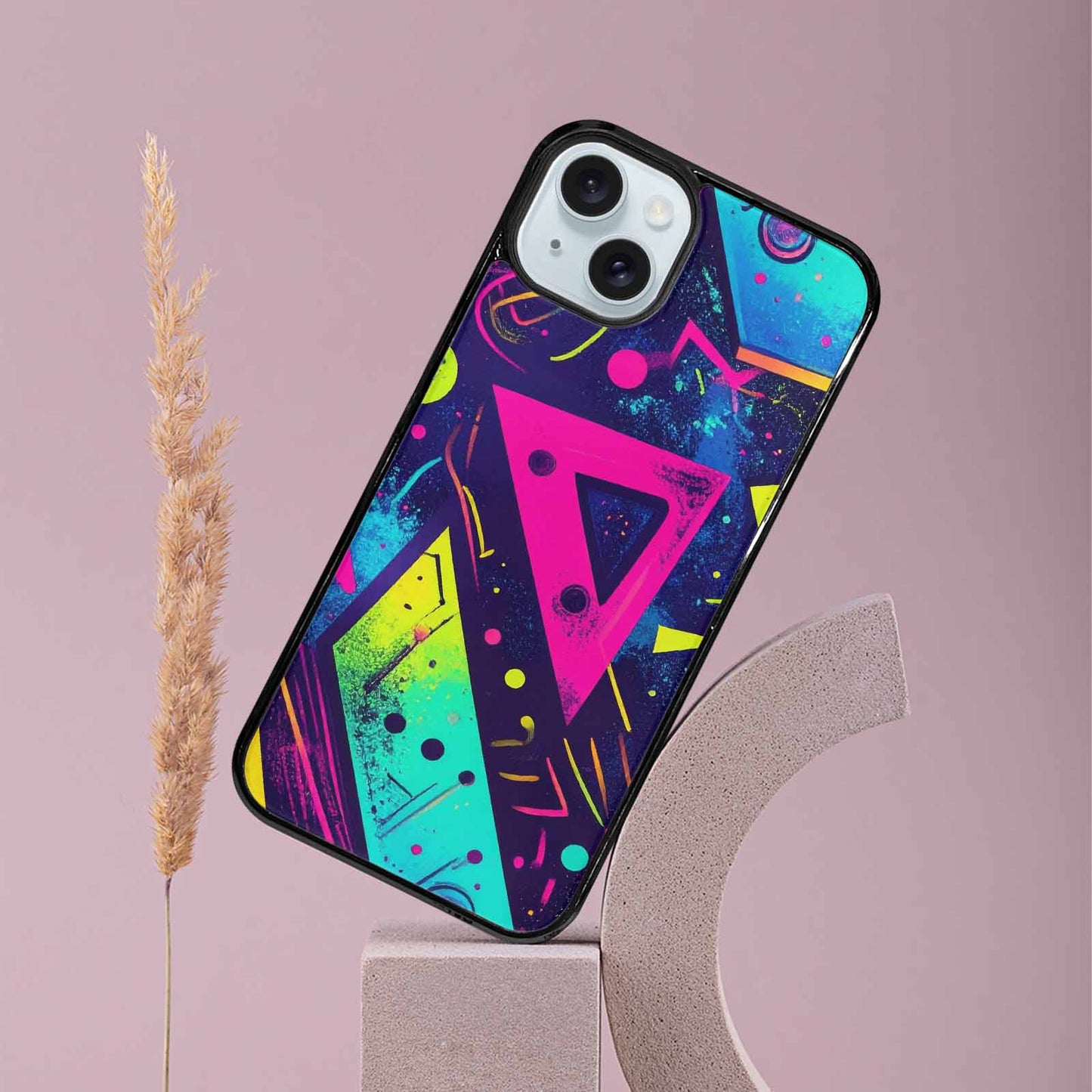 iPhone 15 Plus Case — Memphis Squiggles Triangles Dots, Original Design Phone Case