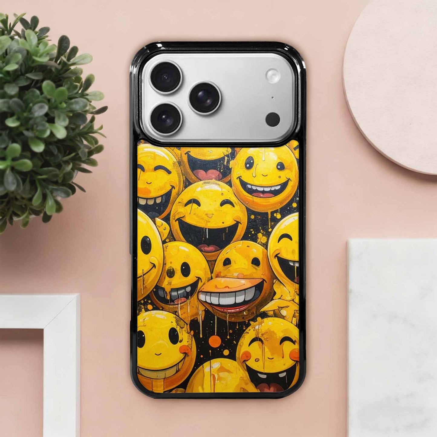 iPhone 17 Pro Max Case — Melting Moon Smiley Yellow Original Art, Custom Phone Case