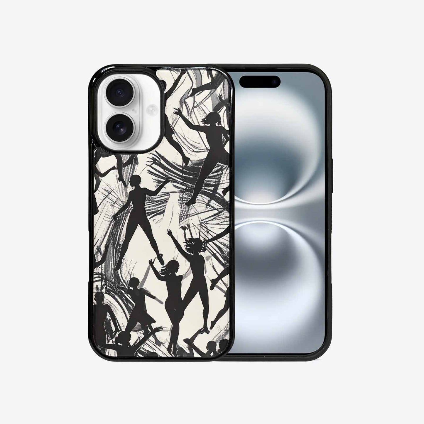 iPhone 16 Case — Bold Dancing Figure Line Art Pattern, Customized Protective Case