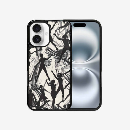 iPhone 16 Case — Bold Dancing Figure Line Art Pattern, Customized Protective Case