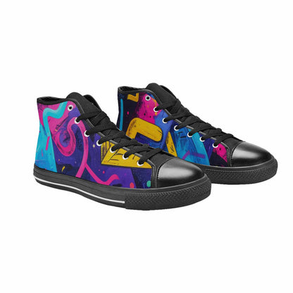 MEN'S Memphis Squiggles Triangles Dots High Top Canvas Dark Academia Custom Shoes