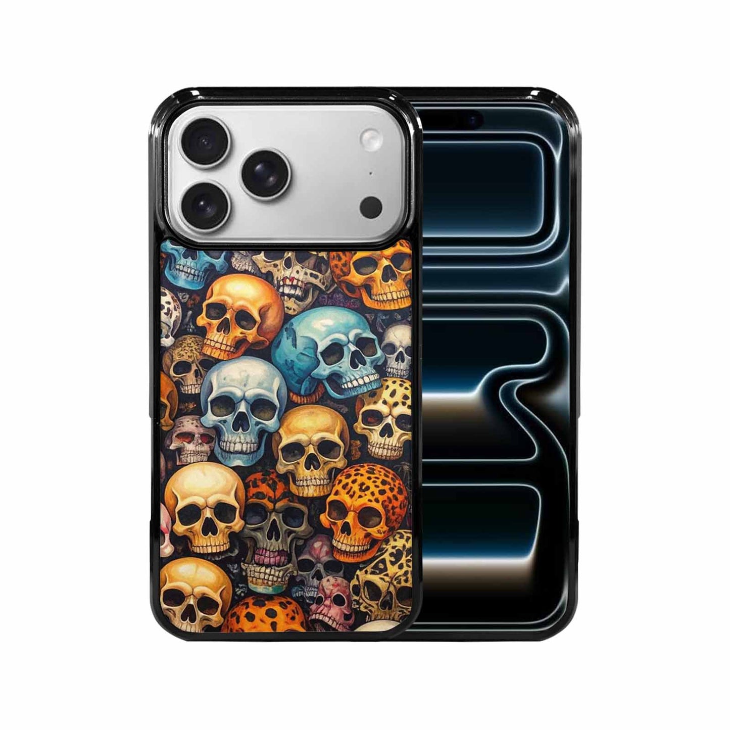 iPhone 17 Pro Max Case — Skulls Pattern Hundreds Of Gothic Skulls, Custom Printed Phone Case