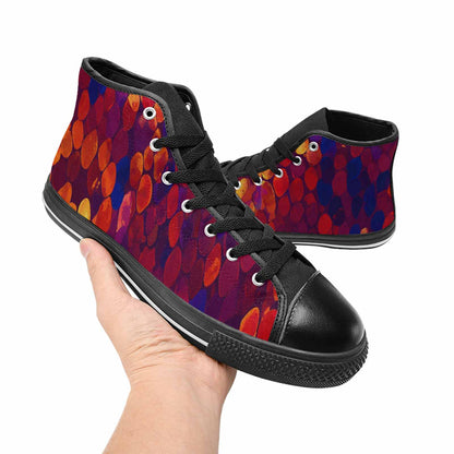 WOMEN'S Dark Snake Print High Top Canvas Vibrant Chaos Custom Sneakers