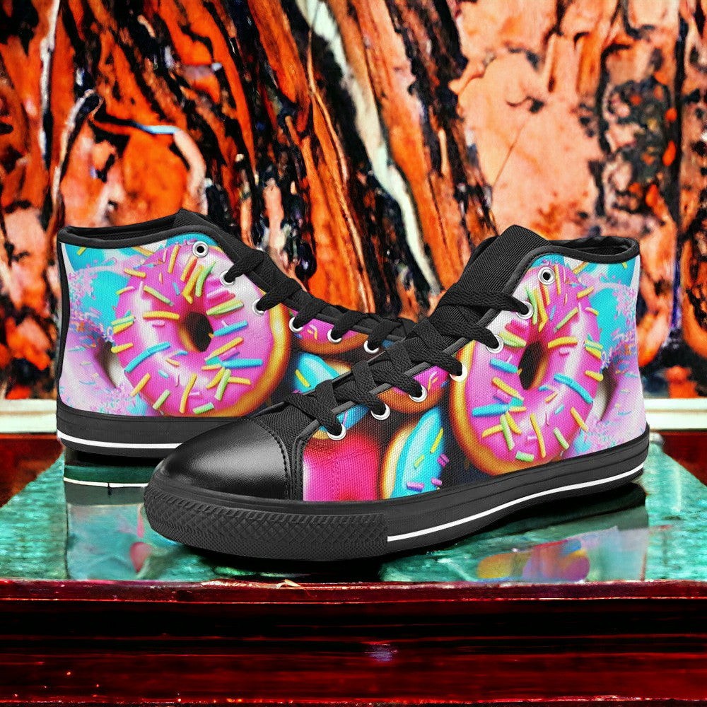 Custom Men's Donut Art high-top canvas shoes with bold all-over art — Freaky Shoes
