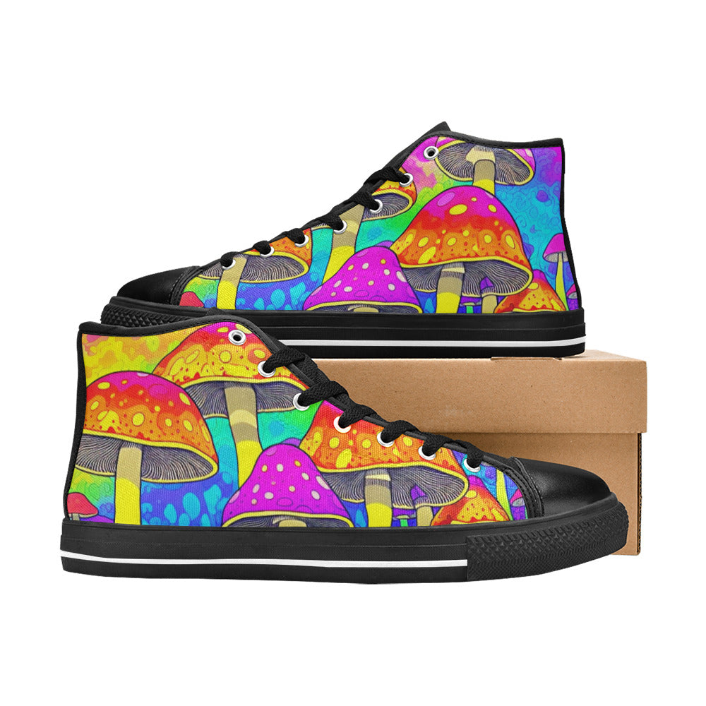 MEN'S Colorful Mushrooms Art Vibes High Top Canvas Dreamcore Custom Sneakers