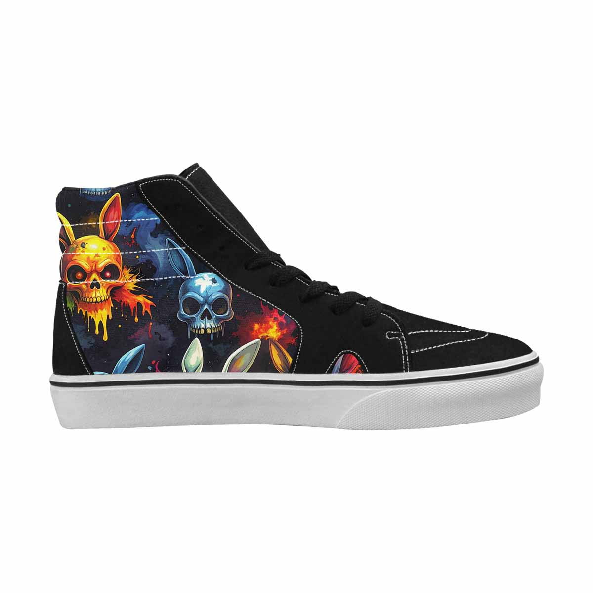 MEN'S Radioactive Ghost Bunny Skull High Top Canvas Wallpaper Art Sneakers