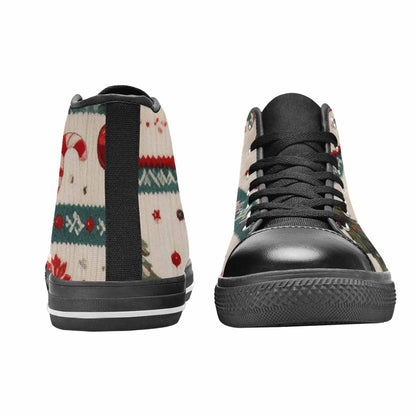 MEN'S Christmas Holly Snowflake High Top Canvas Vivid Custom Sneakers