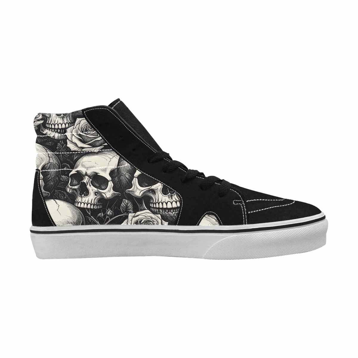 MEN'S Skulls Roses Black Ink High Top Canvas Cottagecore Custom Sneakers