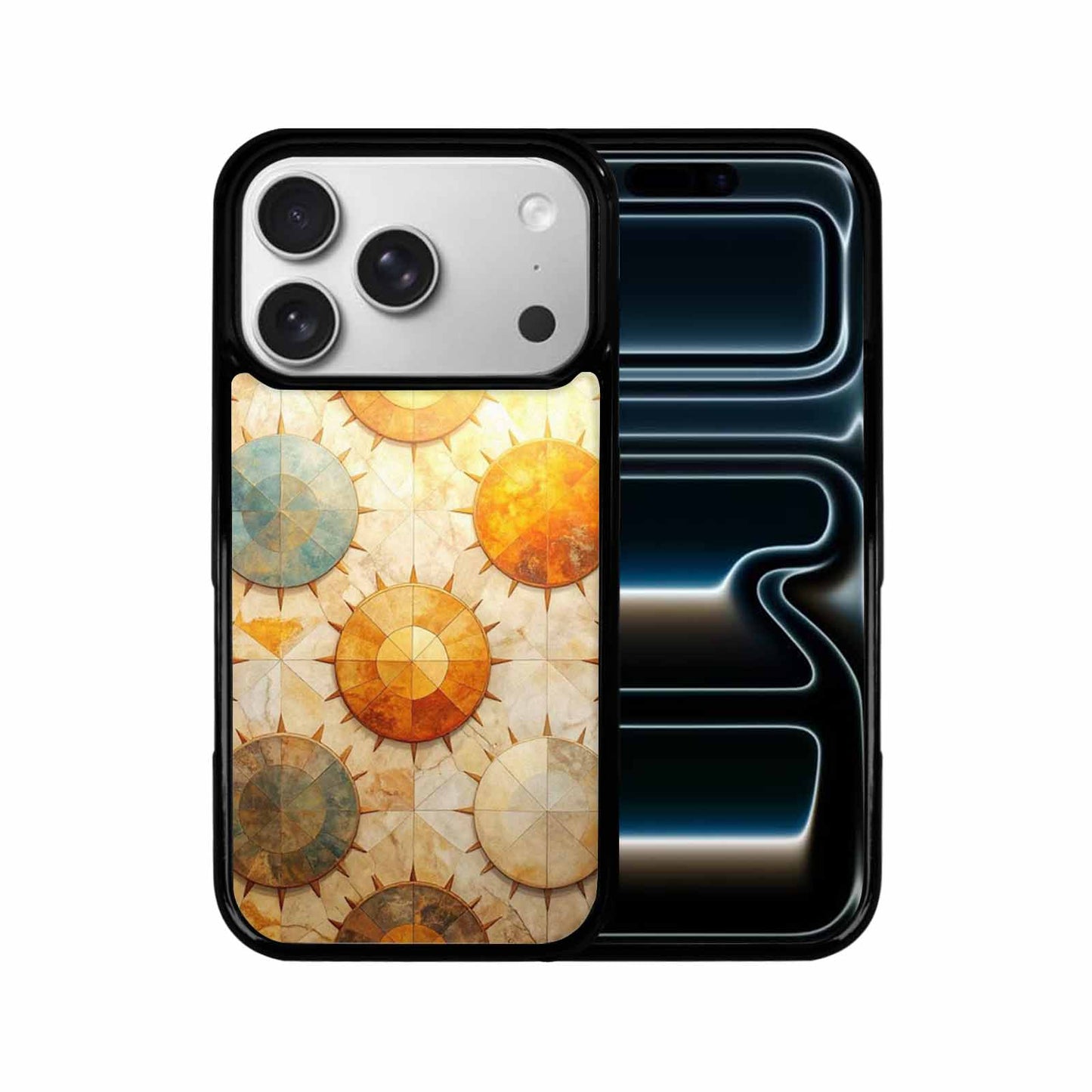 iPhone 17 Pro Case — Distressed Marble Sun Disc Original Art, Custom Printed Phone Case