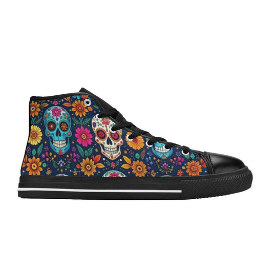 WOMEN'S Rainbow Sugar Skull Weave High Top Canvas Cottagecore Custom Sneakers