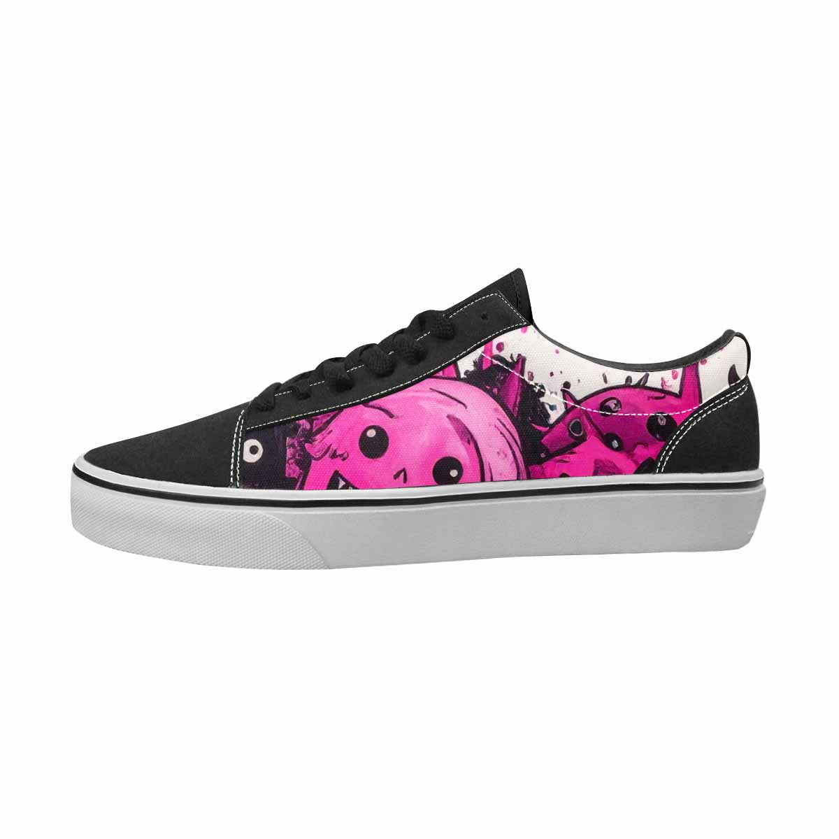 WOMEN'S Monsters Black & Pink Ink Canvas One Of A Kind Neon Fantasy Custom Shoes