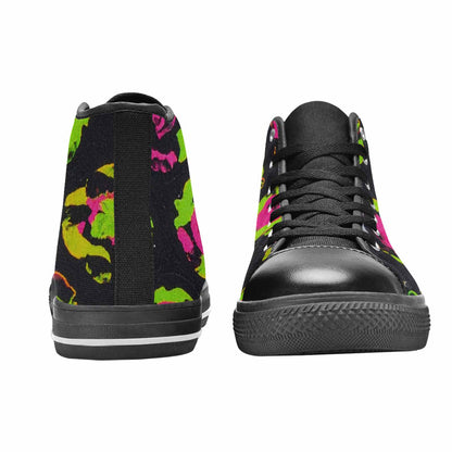 MEN'S Leopard Neon Rosette Black High Top Canvas Y2K Shoes