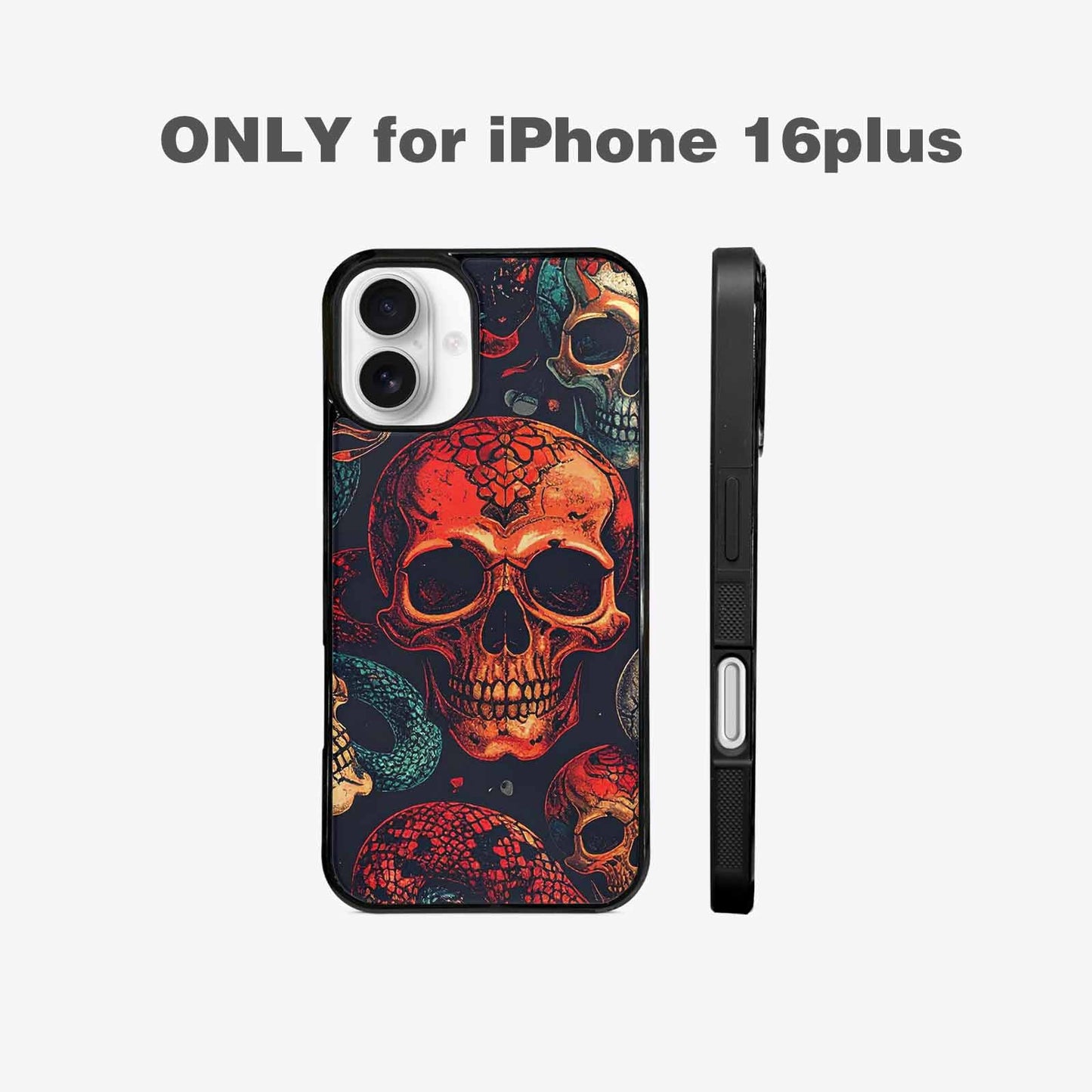 iPhone 16 Plus Case — Snake Skulls Print Custom, Custom Art Phone Cover