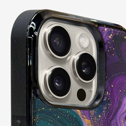 iPhone 16 Pro Case — Marbled Swirl Texture Blended With Galaxy, Custom Art Phone Cover