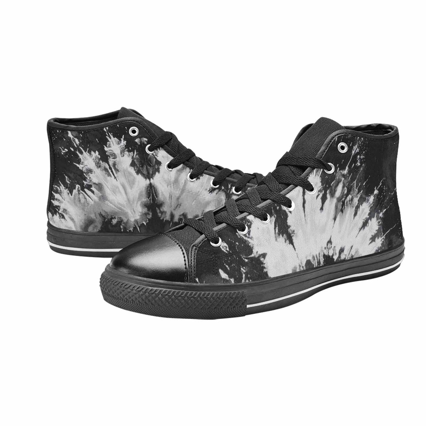 WOMEN'S Tie Dye Acid Wash Black White High Top Canvas Dark Academia Custom Sneakers