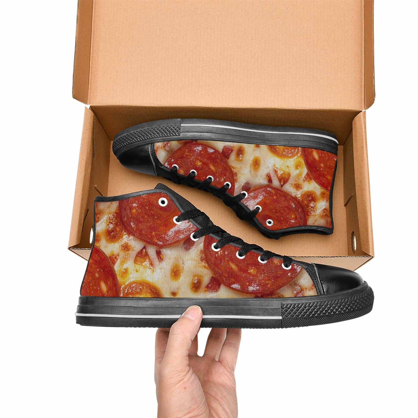 WOMEN'S Pepperoni Pizza Print High Top Canvas Vibrant Chaos Sneakers