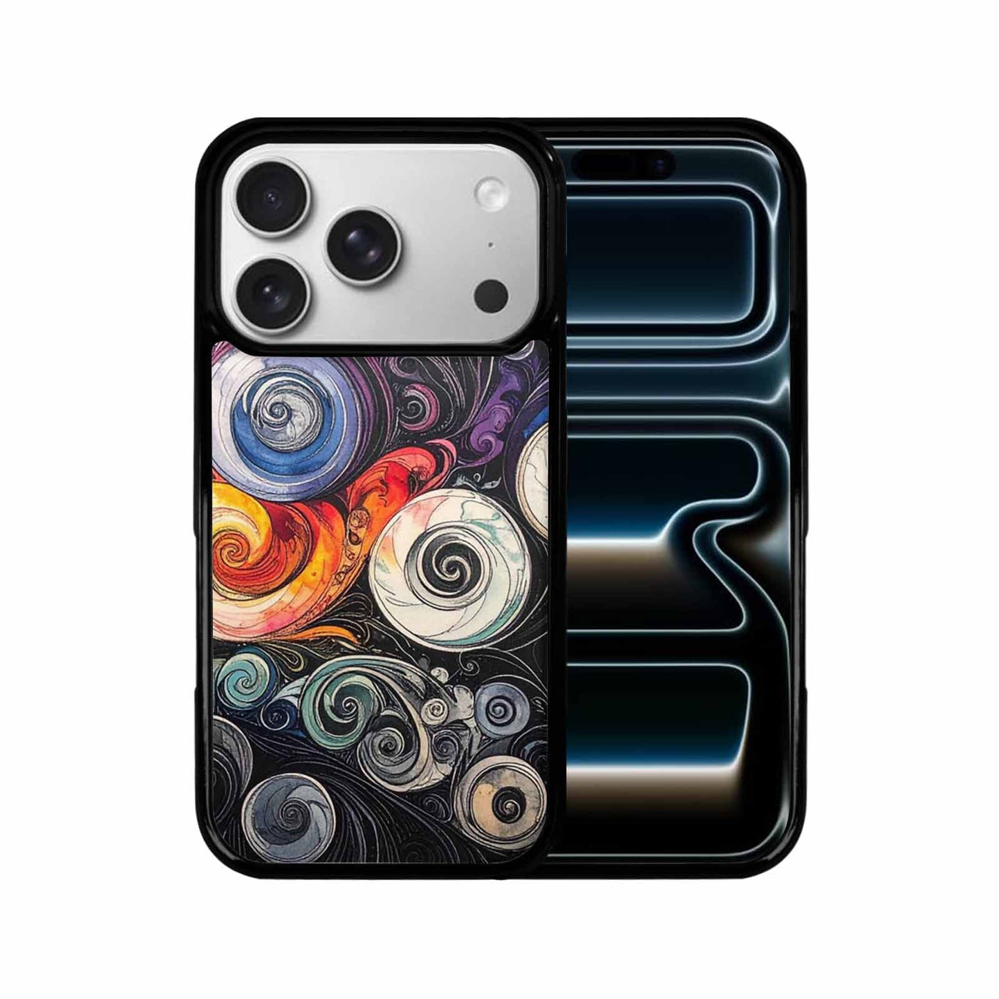 iPhone 17 Pro Case — Tie Dye Swirls Black White Tie, Custom Printed Phone Case