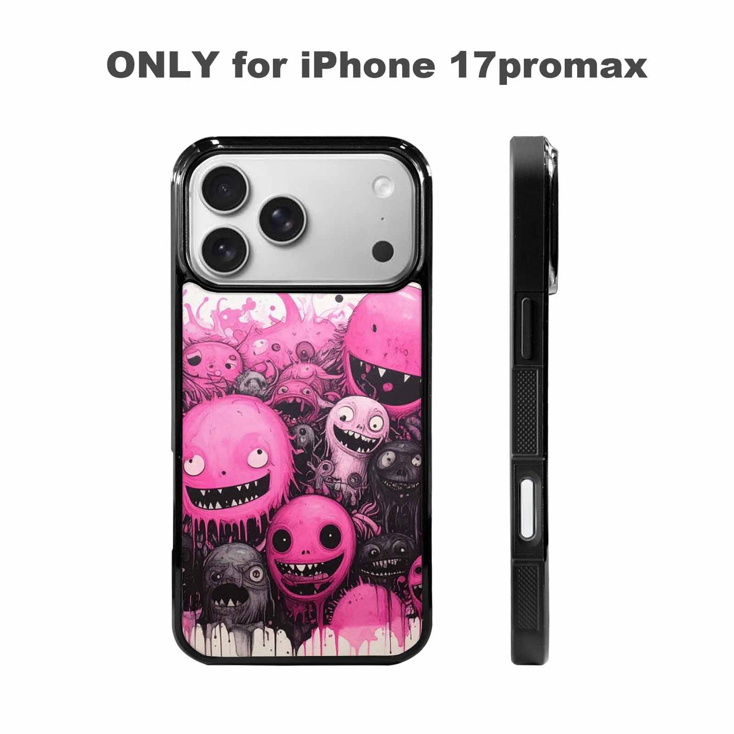 iPhone 17 Pro Max Case — Black &amp; Pink Ink Cartoon Cute, Custom Art Phone Cover